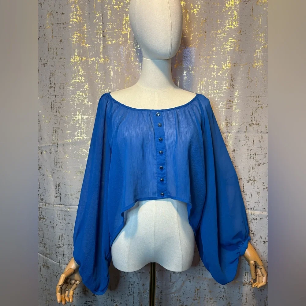 Royal Blue Cropped Blouse - Picture 1 of 5